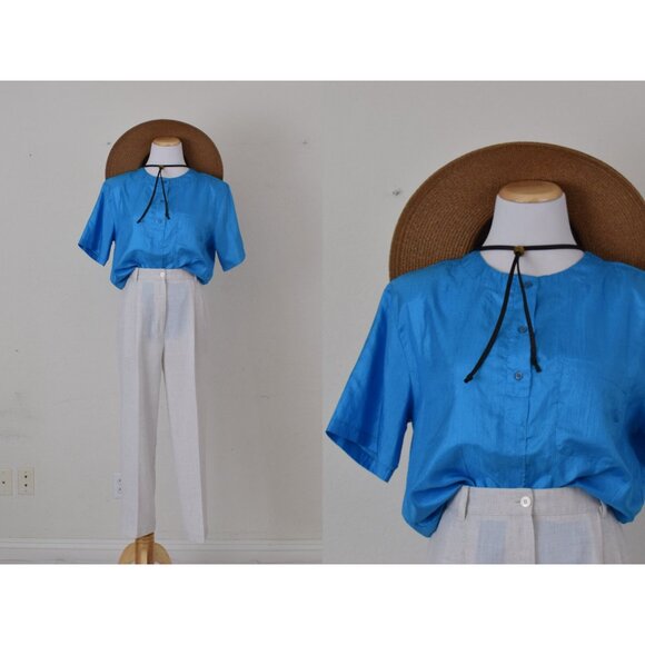 Vintage 80s Pullover Polyester Blouse size‎ M - Picture 1 of 10